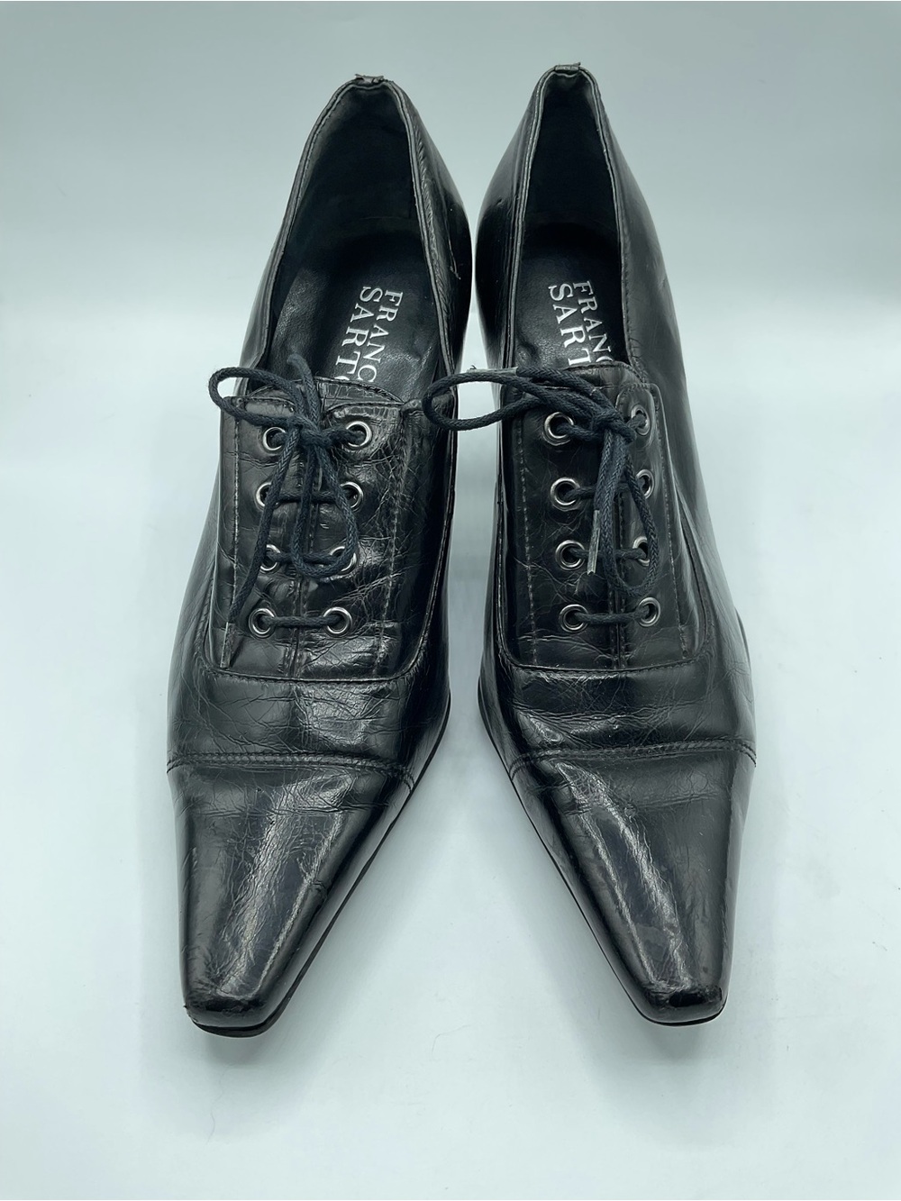 Franco Sarto Black Pointed Lace-Up Heels